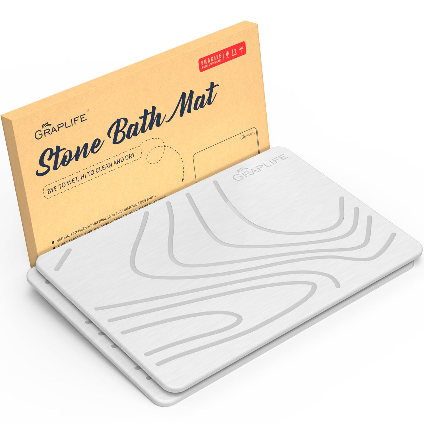 Stone Bath Mat, Diatomaceous Earth Shower Mat, Non-Slip Super Absorbent Quick Drying Bathroom Floor Mat, Natural, Easy to Clean (23.6 x 15.35 Darkgrey)