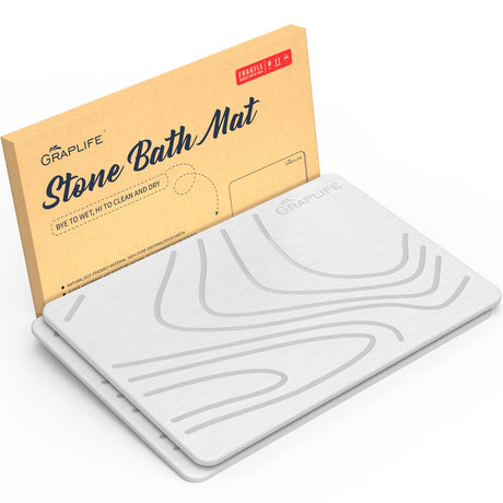 Stone Bath Mat, Diatomaceous Earth Shower Mat, Non-Slip Super Absorbent Quick Drying Bathroom Floor Mat, Natural, Easy to Clean (23.6 x 15.35 Darkgrey)