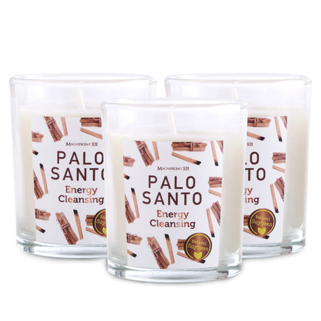 Magnificent 101 Set of 3 Long Lasting Pure Sage Smudge Candles - 42 Hour Burn, 3.5 Oz Each, Made with Soy Wax and Herb, Ideal for House Energy Cleansing, Meditation & Manifestation