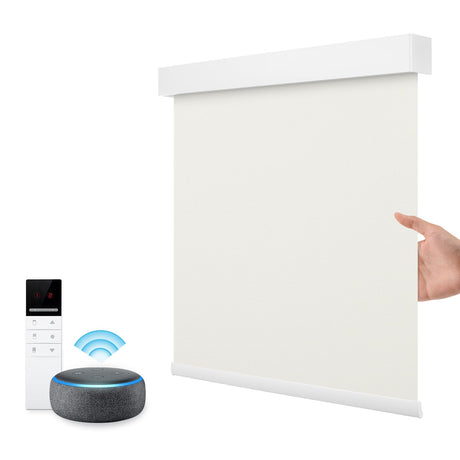 Motorized Smart Blind for Window with Remote Control, Automatic Blackout Roller Shade Customizable Size,with Valance Child Safety Rechargeable Battery Blinds (Full Blackout Black)