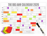 The Big A## Calendar Full-Year Wall Calendar – 2026 Dry-Erase – Includes 1 Marker & 100 Labels – Lightweight, Easy to Hang Yearly Calendar – Year at a Glance – Plan Big Goals & Adventures – Blue