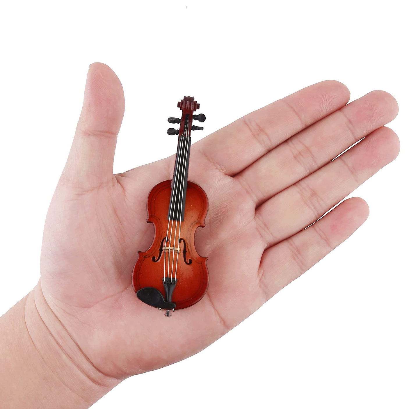 Wooden Miniature Violin with Stand, Bow and Case Mini Musical Instrument Violin Replica Collectible Figurines Dollhouse Accessories Model Home Decoration Display Ornament (3.15"x1.18"x0.59")