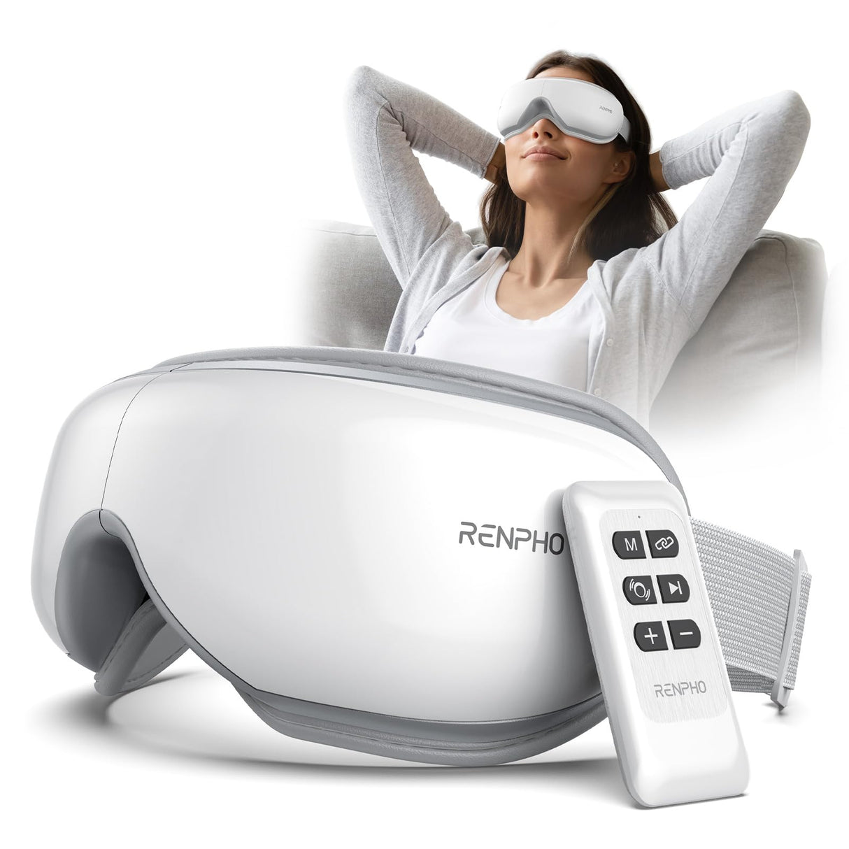 RENPHO Eye Massager, Christmas Birthday Gifts for Women Men, Eyeris 1 Eye Massager FSA HSA for Migraine, Sleep Eye Mask with Heat, Remote for Eye Strain Relief, Reduce Stye Eye, Head Massager Scalp