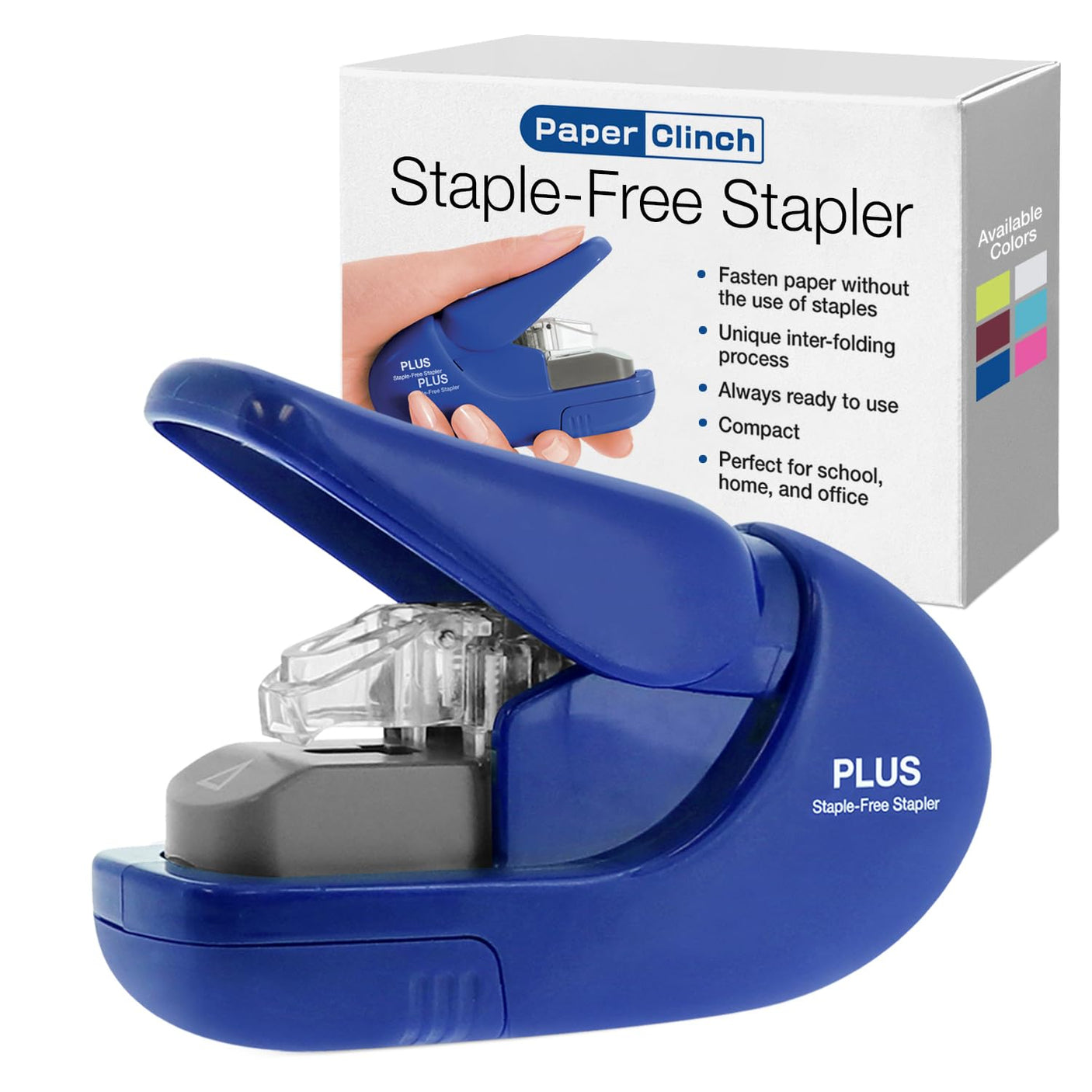 Plus Paper Clinch Compact Staple Free Staple Blue Turquoise