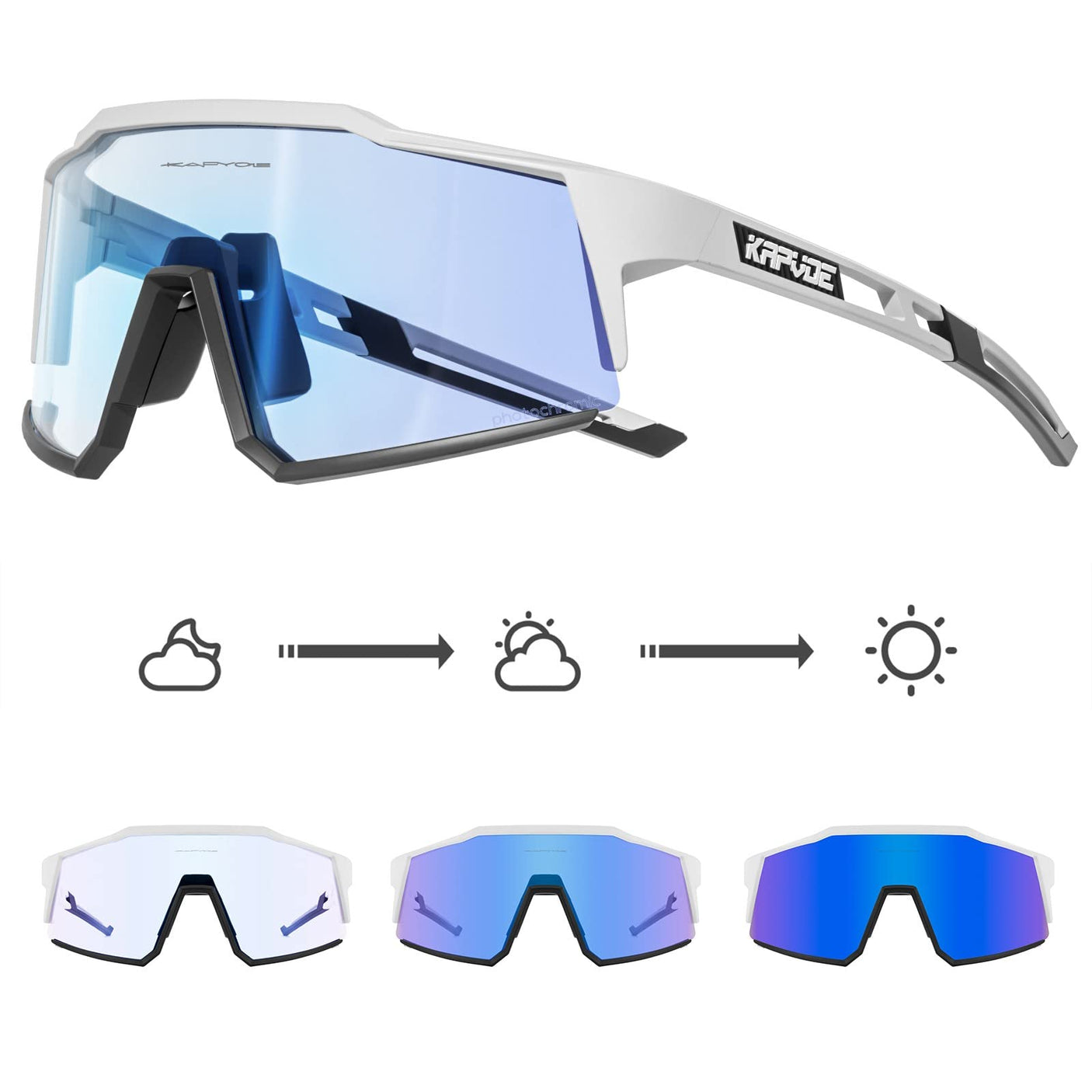 KAPVOE Photochromic Cycling Glasses MTB Clear Mountain Bike Transition Bicycle Sunglasses for Men Women - K9022