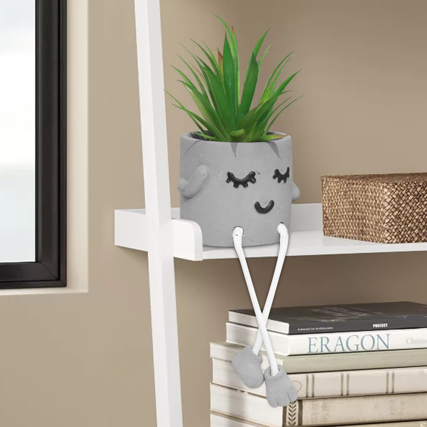 Zerzsy 3pcs Creative Artificial Succulents with Gray Flower Pots, Mini Potted Succulents for Home Office Desk Decor and Gift Choice