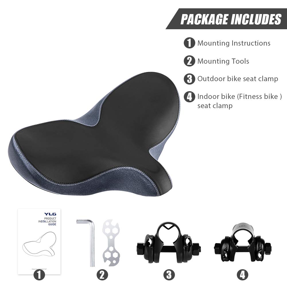 YLG Oversized Comfort Bike Seat Comfortable Replacement Bike Saddle Memory Foam Soft Bike Saddle Waterproof Universal Fit Bicycle Seat for Women Men