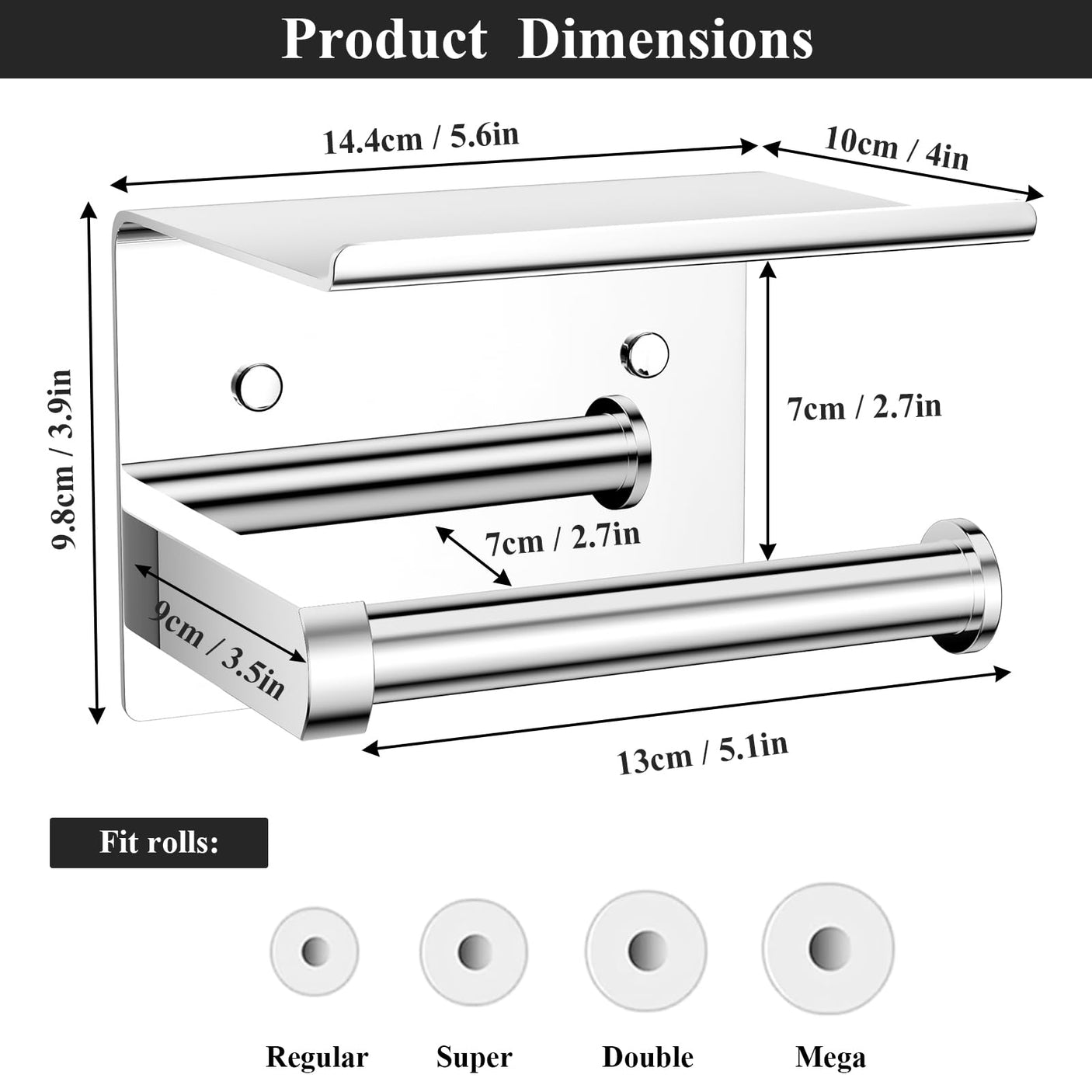 Tindbea Toilet Paper Holder with Phone Shelf, Adhesive or Screw Wall Mount Toilet Tissue Roll Holder, Rustproof & Multifunctional Stainless Steel Bathroom Storage Dispenser (Brushed Nickel)