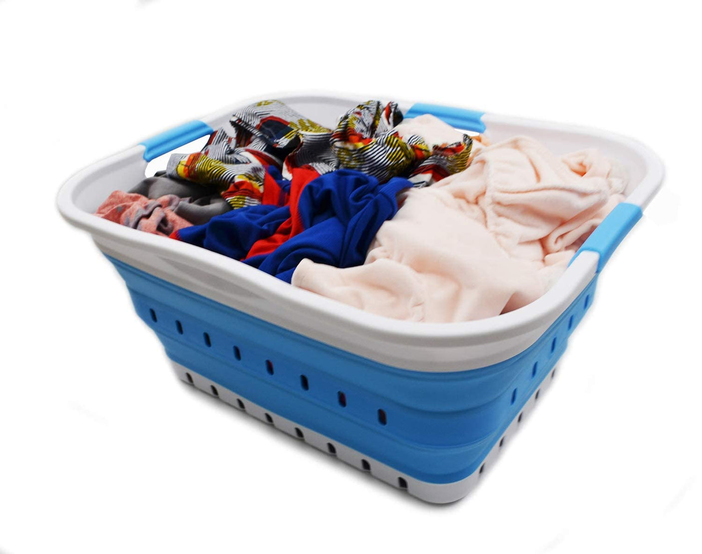 SAMMART 42L (11 gallon) Collapsible Plastic Laundry Basket - Foldable Pop Up Storage Container/Organizer - Space Saving Hamper/Basket (1, White/Grey)