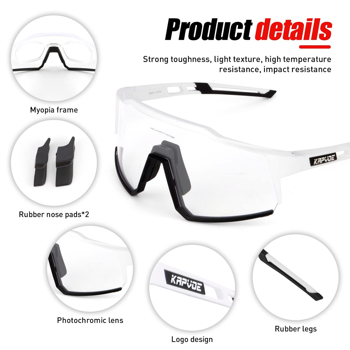 KAPVOE Photochromic Cycling Glasses MTB Clear Mountain Bike Transition Bicycle Sunglasses for Men Women - K9022