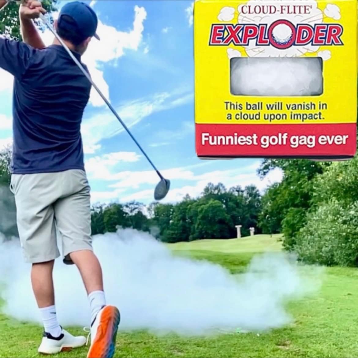 Exploding Golf Balls (4 Pack) – 1 burst into a Cloud of White Smoke, 1 Water, 1 streaming Ribbon, 1 jumps & slides when putted - funny Golf Gag Gift