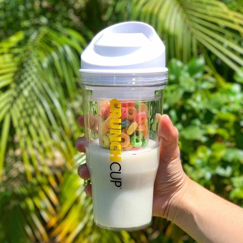 CRUNCHCUP XL Yellow - Portable Plastic Cereal Cups for Breakfast On the Go, To Go Cereal and Milk Container for your favorite Breakfast Cereals, No Spoon or Bowl Required