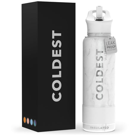Coldest Insulated Water Bottle with Straw Lid - Stainless Steel Metal Thermos for Men & Women (Matte Black, 32 oz)