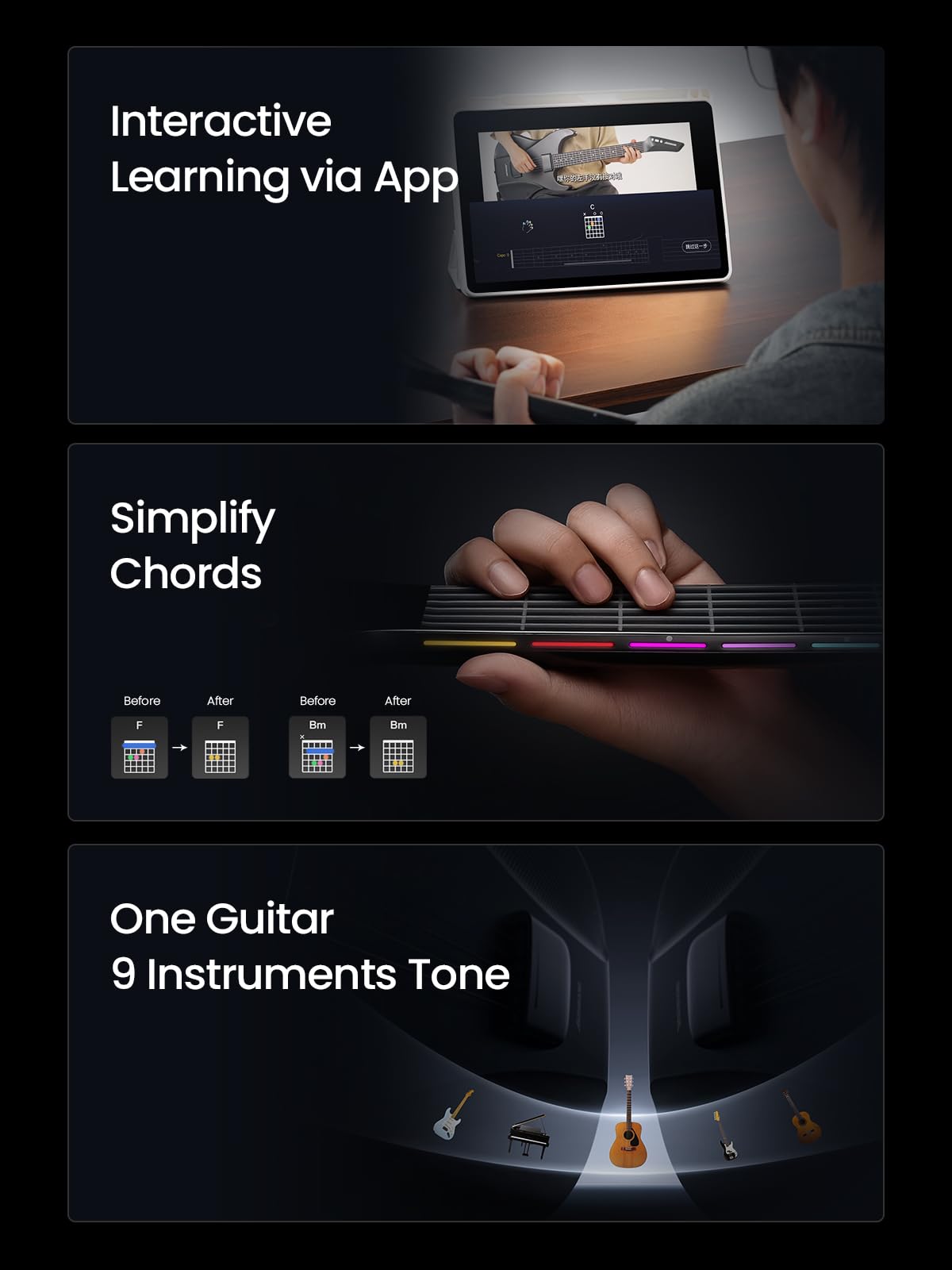 AeroBand Guitar Smart Guitar With Silicone Strings, Travel Silent Guitar With Detachable Fretboard, Headphone Jack, Built-in Speaker and Drum system, Aeroband APP Play, MIDI Guitar (With Bag)