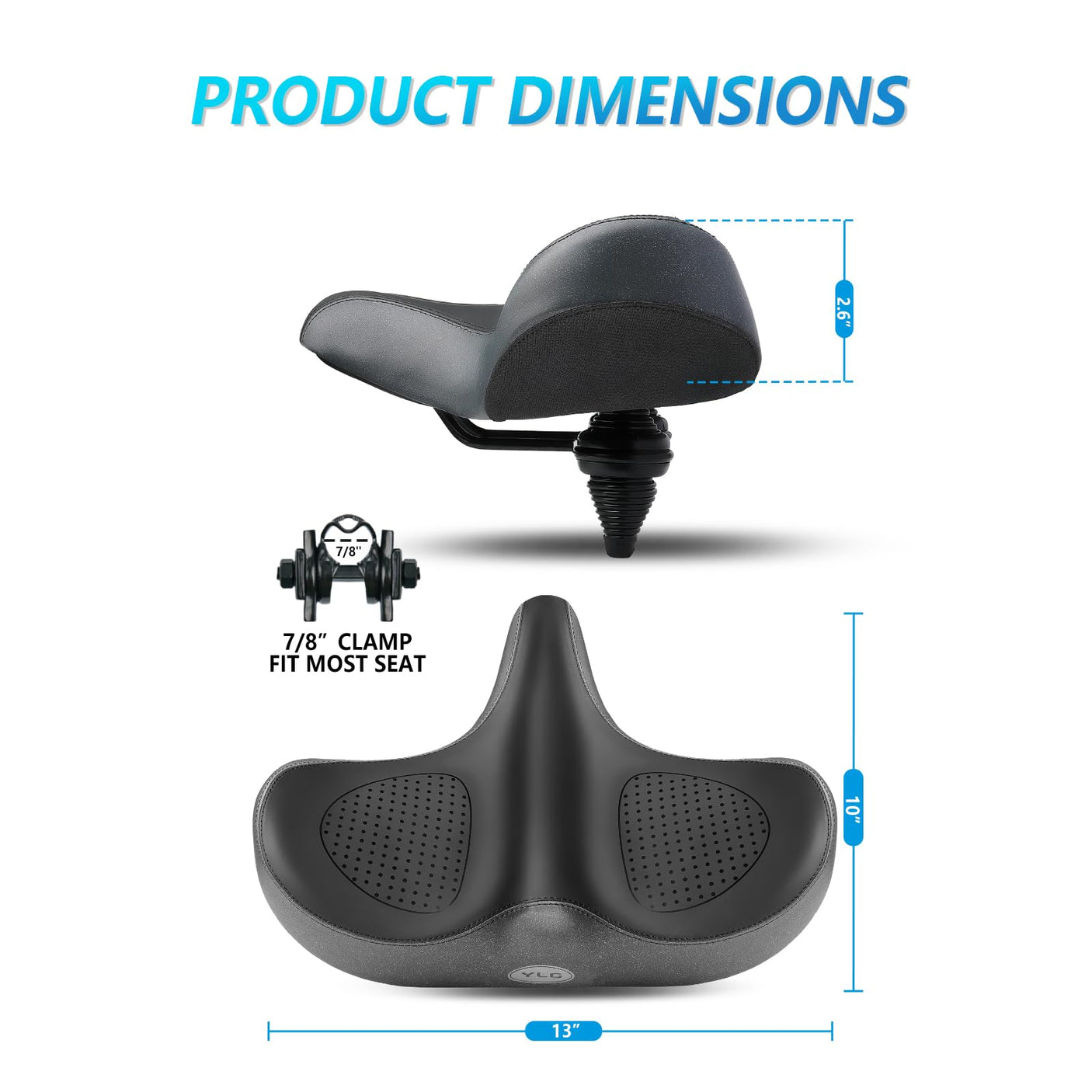 YLG Oversized Comfort Bike Seat Comfortable Replacement Bike Saddle Memory Foam Soft Bike Saddle Waterproof Universal Fit Bicycle Seat for Women Men