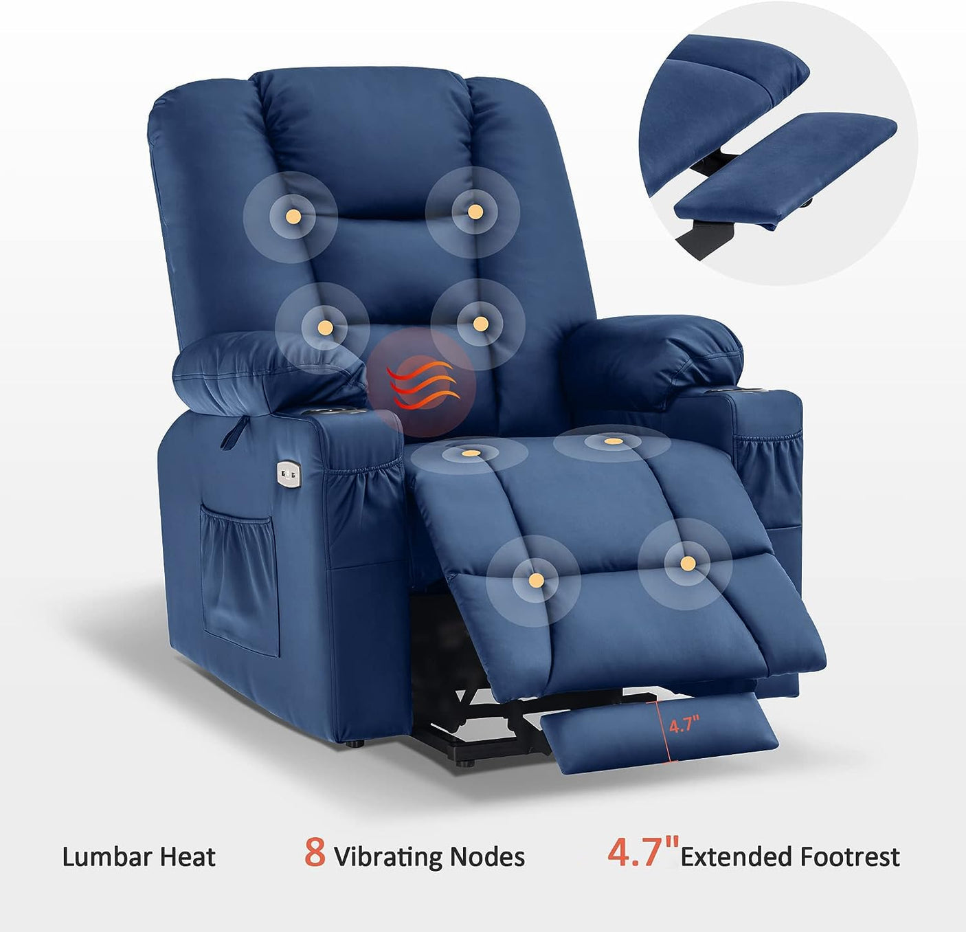 MCombo Power Lift Recliner Chair for Elderly, Lift Chair with Heat and Massage, USB Ports, Cup Holders, Faux Leather 7519 (Medium, Dark Brown)