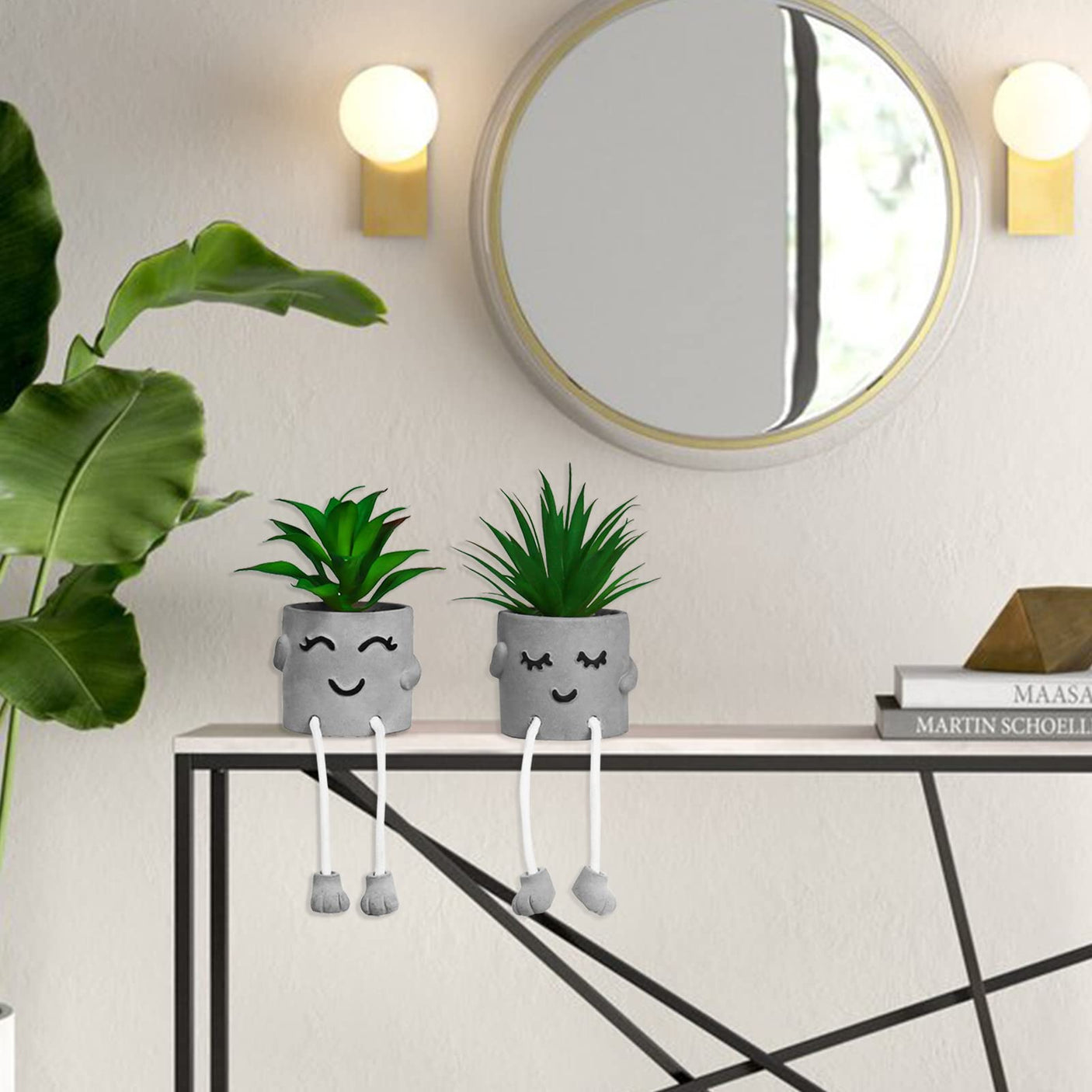Zerzsy 3pcs Creative Artificial Succulents with Gray Flower Pots, Mini Potted Succulents for Home Office Desk Decor and Gift Choice