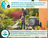 GARDENA 20505, 100' Retractable Garden Hose Reel with US Hose Threads - 100' x 1/2" hose, Automatic Retraction & Length Lock for Easy Watering. Heavy Duty Swivel Bracket 180°, Includes Nozzle.