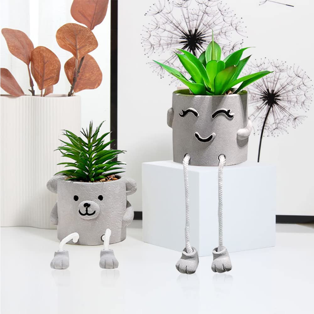 Zerzsy 3pcs Creative Artificial Succulents with Gray Flower Pots, Mini Potted Succulents for Home Office Desk Decor and Gift Choice