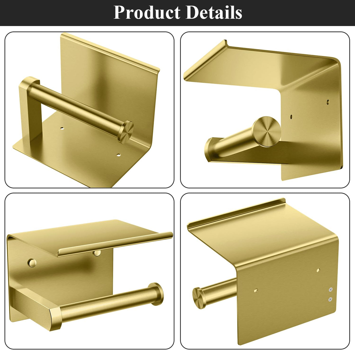 Tindbea Toilet Paper Holder with Phone Shelf, Adhesive or Screw Wall Mount Toilet Tissue Roll Holder, Rustproof & Multifunctional Stainless Steel Bathroom Storage Dispenser (Brushed Nickel)