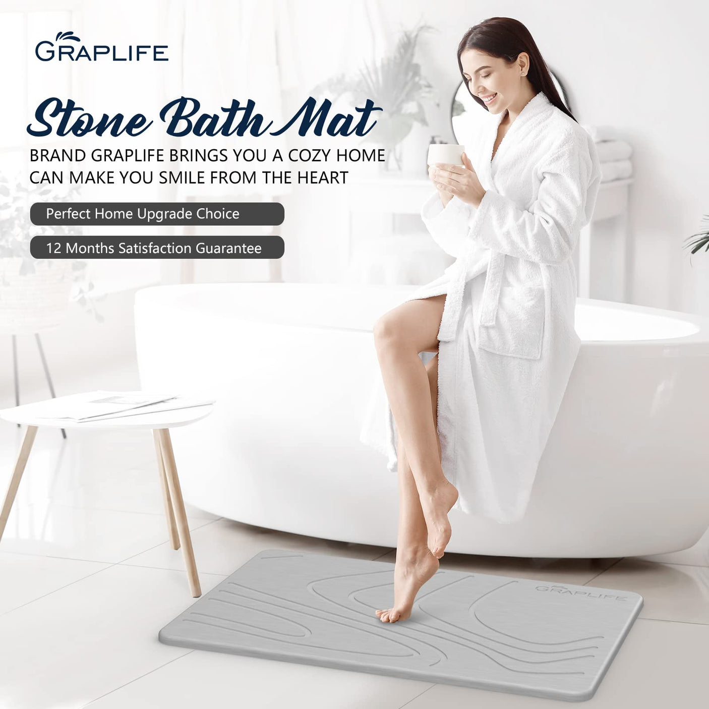 Stone Bath Mat, Diatomaceous Earth Shower Mat, Non-Slip Super Absorbent Quick Drying Bathroom Floor Mat, Natural, Easy to Clean (23.6 x 15.35 Darkgrey)