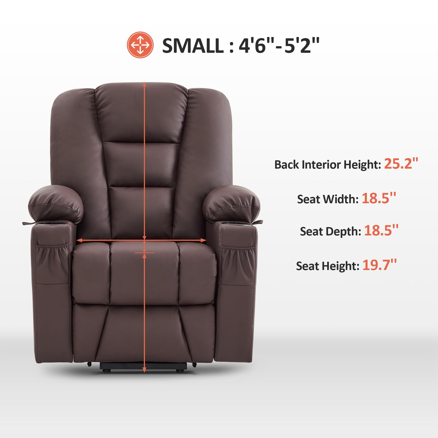 MCombo Power Lift Recliner Chair for Elderly, Lift Chair with Heat and Massage, USB Ports, Cup Holders, Faux Leather 7519 (Medium, Dark Brown)