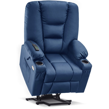 MCombo Power Lift Recliner Chair for Elderly, Lift Chair with Heat and Massage, USB Ports, Cup Holders, Faux Leather 7519 (Medium, Dark Brown)