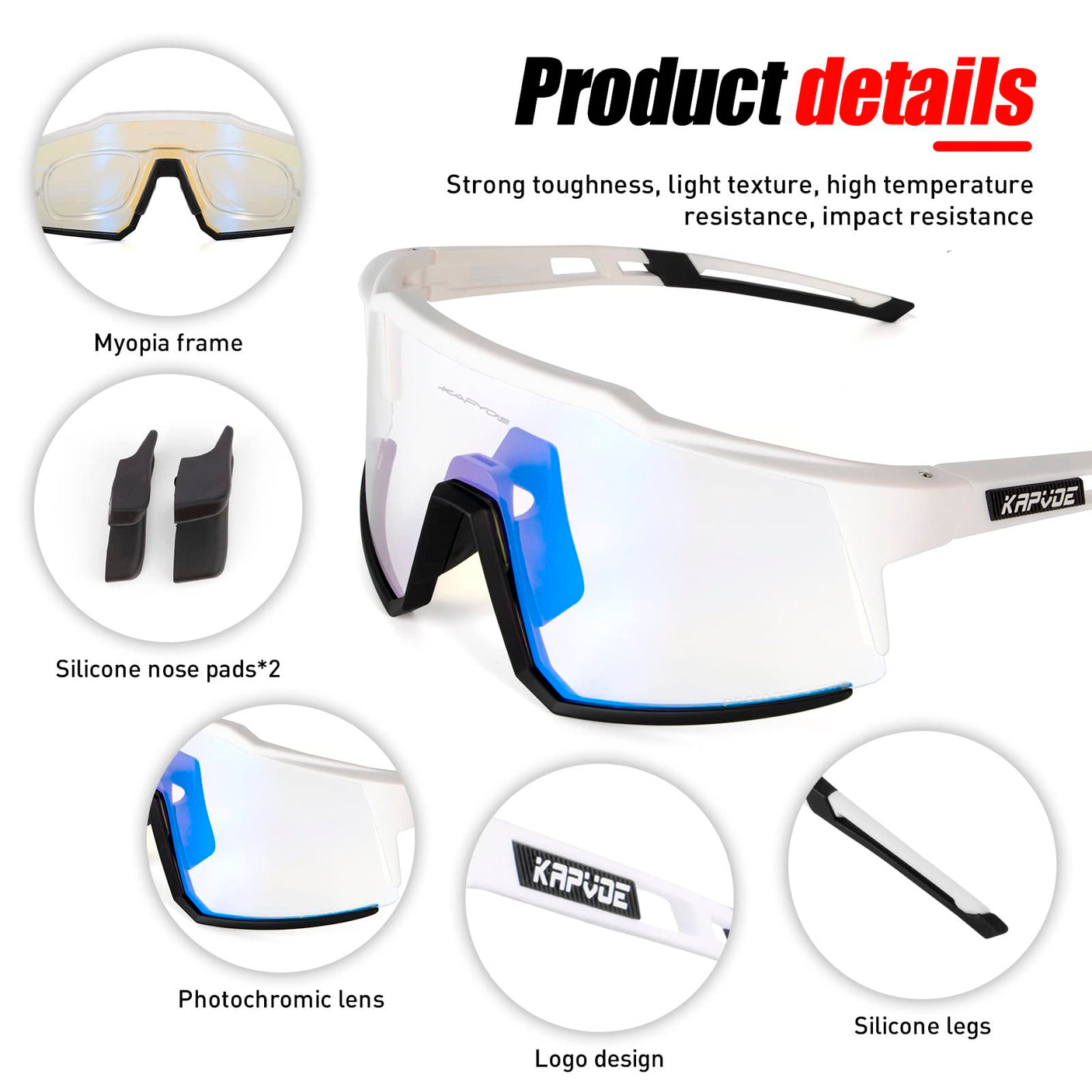 KAPVOE Photochromic Cycling Glasses MTB Clear Mountain Bike Transition Bicycle Sunglasses for Men Women - K9022