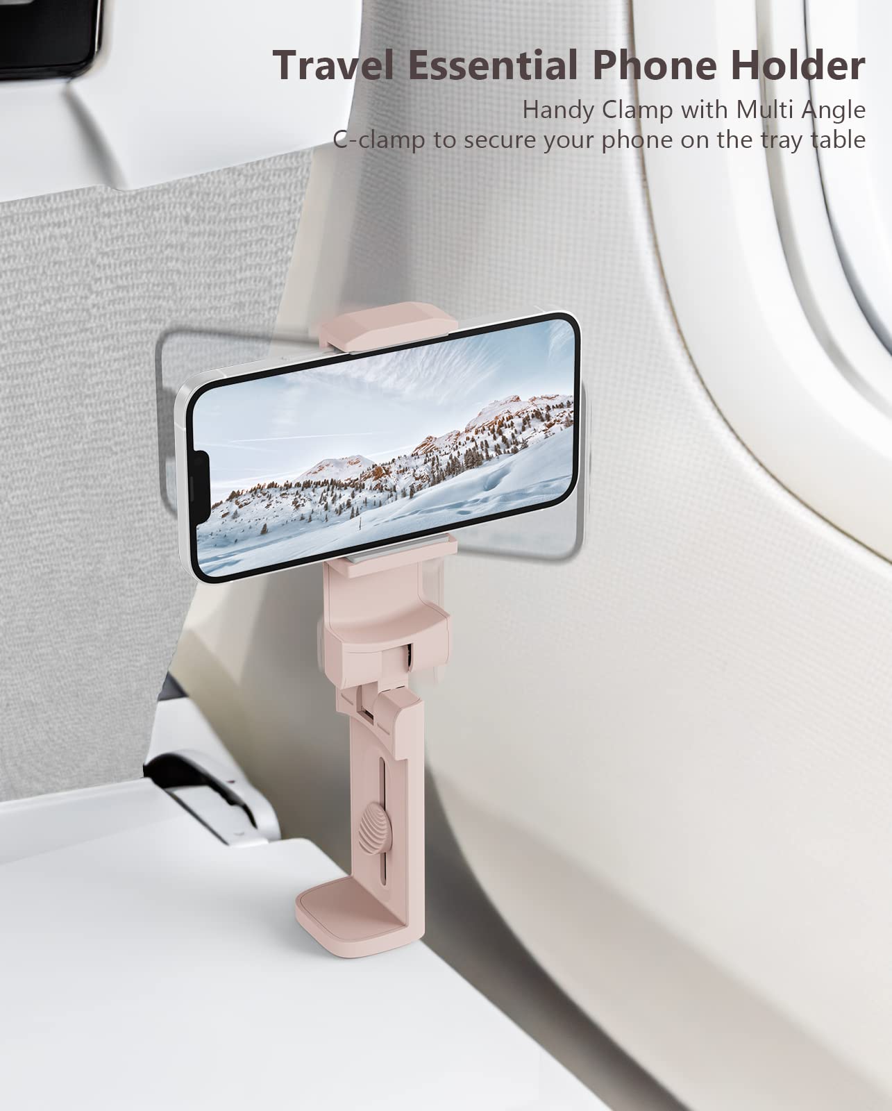 MiiKARE Airplane Travel Essentials Phone Holder, Universal Handsfree Phone Mount for Flying with 360 Degree Rotation, Accessory for Airplane, Travel Must Haves Phone Stand for Desk, Tray Table