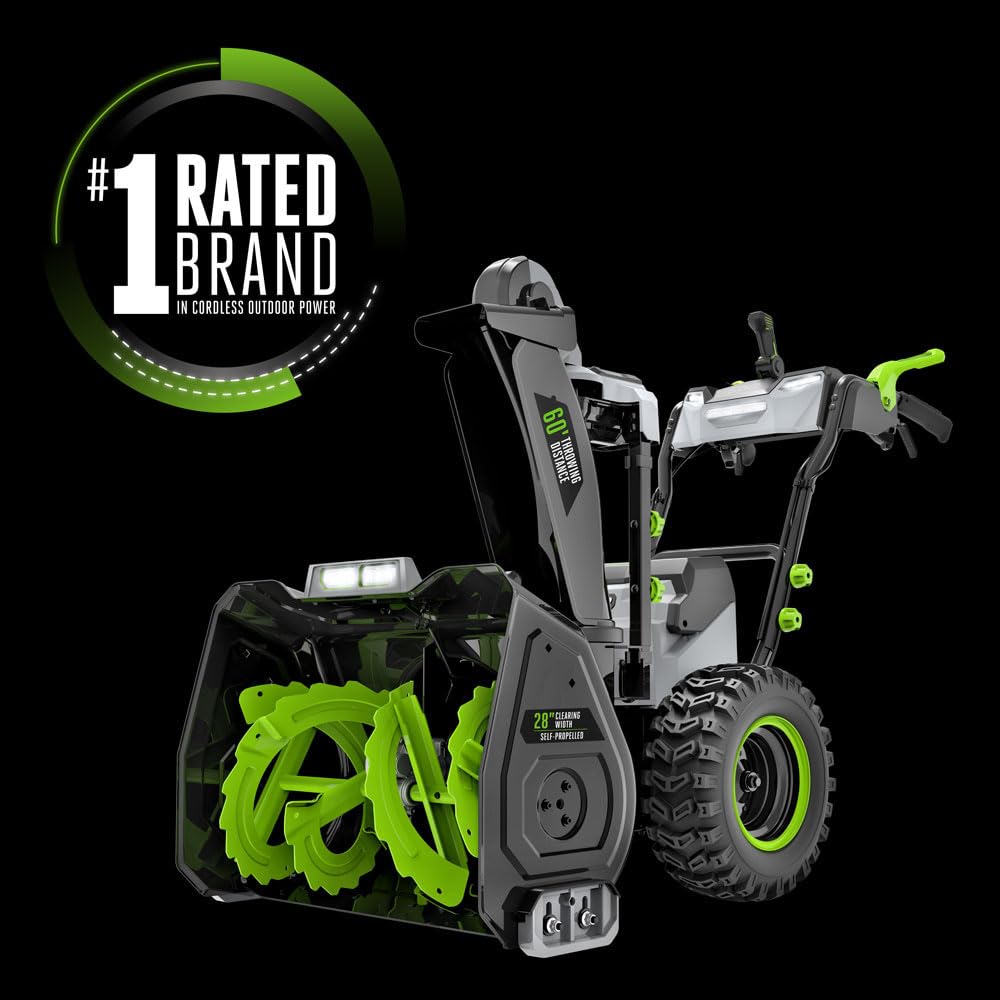 EGO Power+ SNT2112 21-Inch 56-Volt Lithium-Ion Cordless Snow Blower with Steel Auger - (2) 5.0Ah Batteries and Dual Port Charger Included, Black