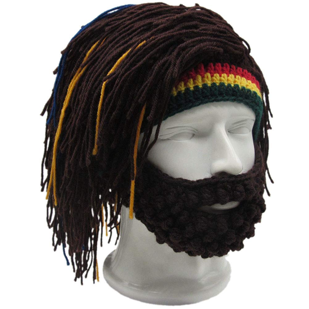 Creative Barbarian Knit Beard Hat Funny Knit Cap Wig Beanie Hats Beard Facemask