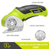 SnapFresh Cordless Electric Scissors, 4V Electric Mini Box Cutter, Carpet & Cardboard Cutter Tool with a Replacement Blade/Charger, Rotary Cutter for Cardboard Packages Leather Plastic （Green）