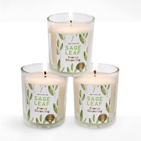 Magnificent 101 Set of 3 Long Lasting Pure Sage Smudge Candles - 42 Hour Burn, 3.5 Oz Each, Made with Soy Wax and Herb, Ideal for House Energy Cleansing, Meditation & Manifestation