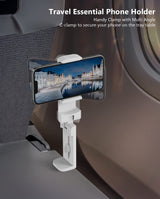 MiiKARE Airplane Travel Essentials Phone Holder, Universal Handsfree Phone Mount for Flying with 360 Degree Rotation, Accessory for Airplane, Travel Must Haves Phone Stand for Desk, Tray Table