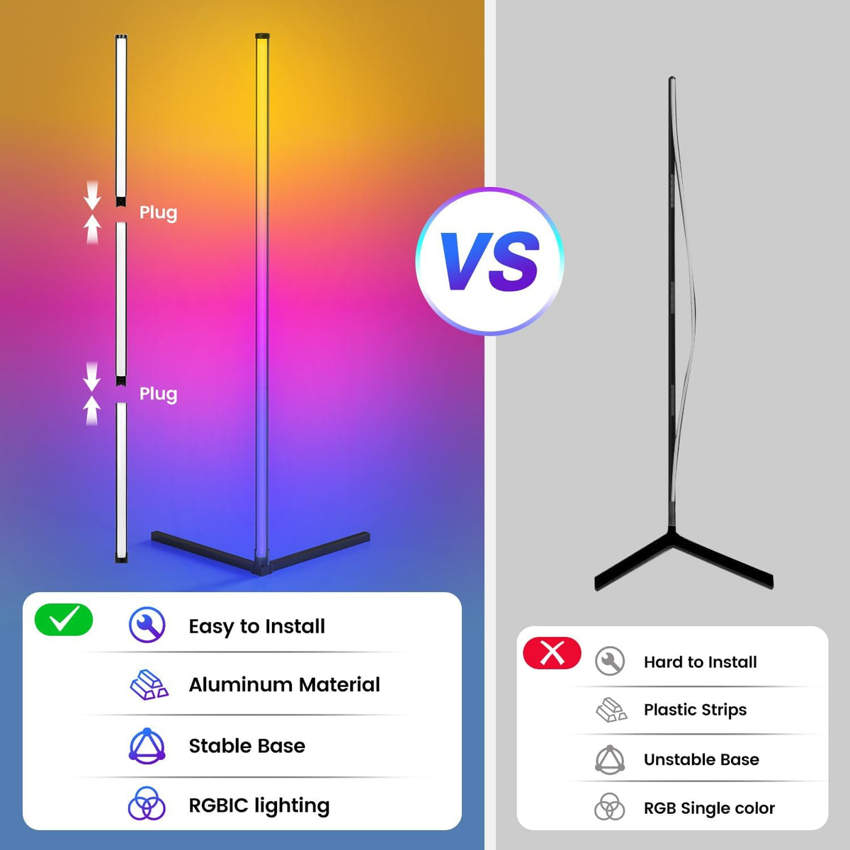 LED Corner Lamp, RGB Corner Floor Lamp with APP and Remote Control, 16 ...