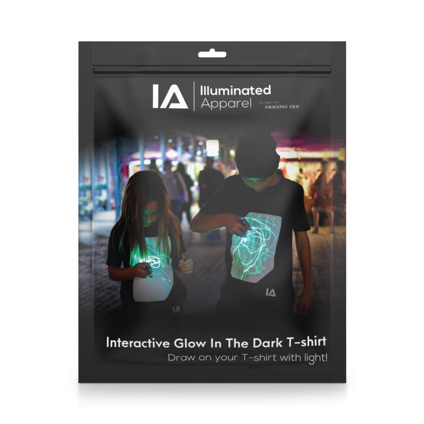 Illuminated Apparel Original Interactive Glow in The Dark T-Shirt - Fun for Birthday Parties & Festivals