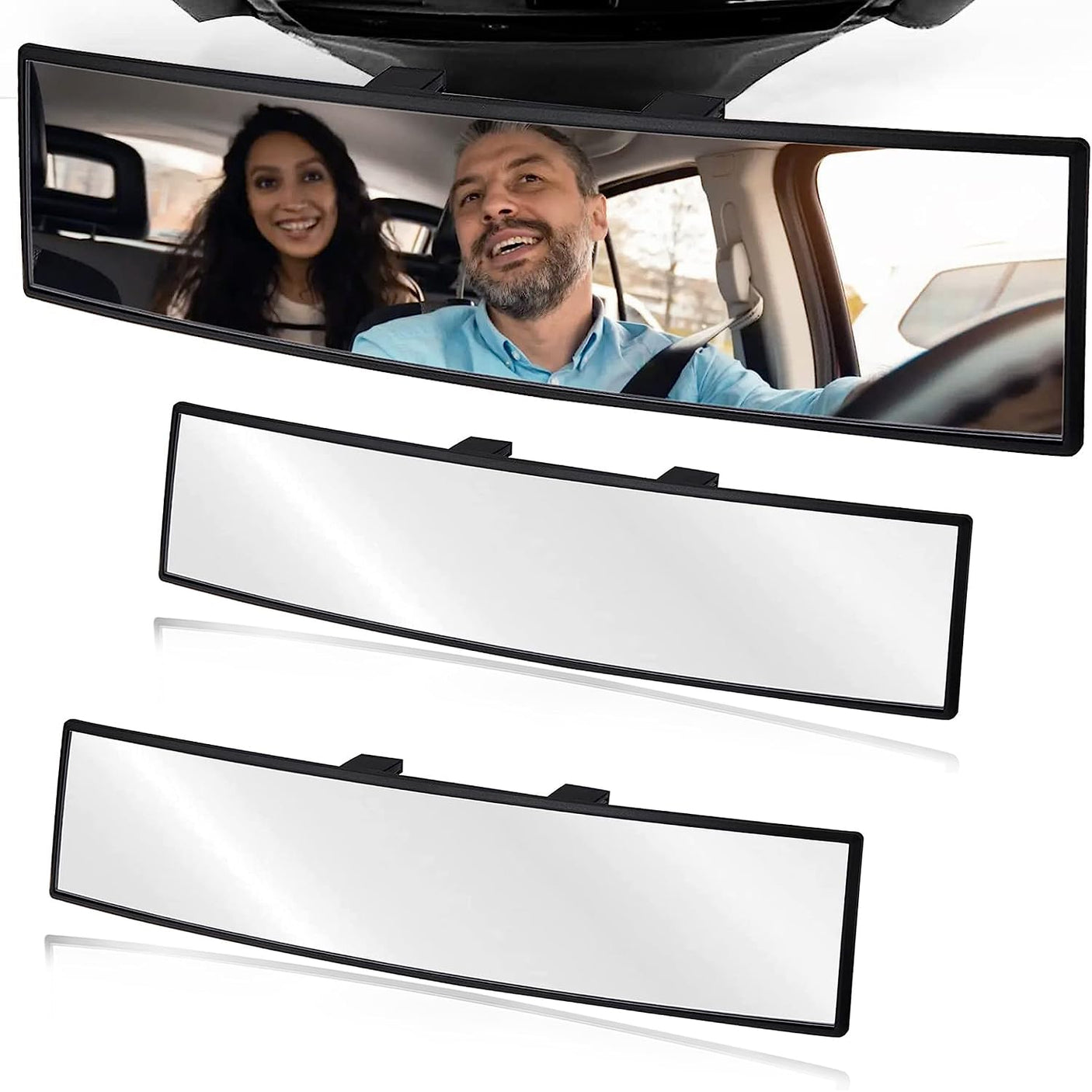 OBTANIM 2 PCS Rearview Mirror 12 Inch HD Glass Anti Glare Clip On Panoramic Wide Angle Car Interior Rear View Mirror Accessories for SUV Trucks (White)