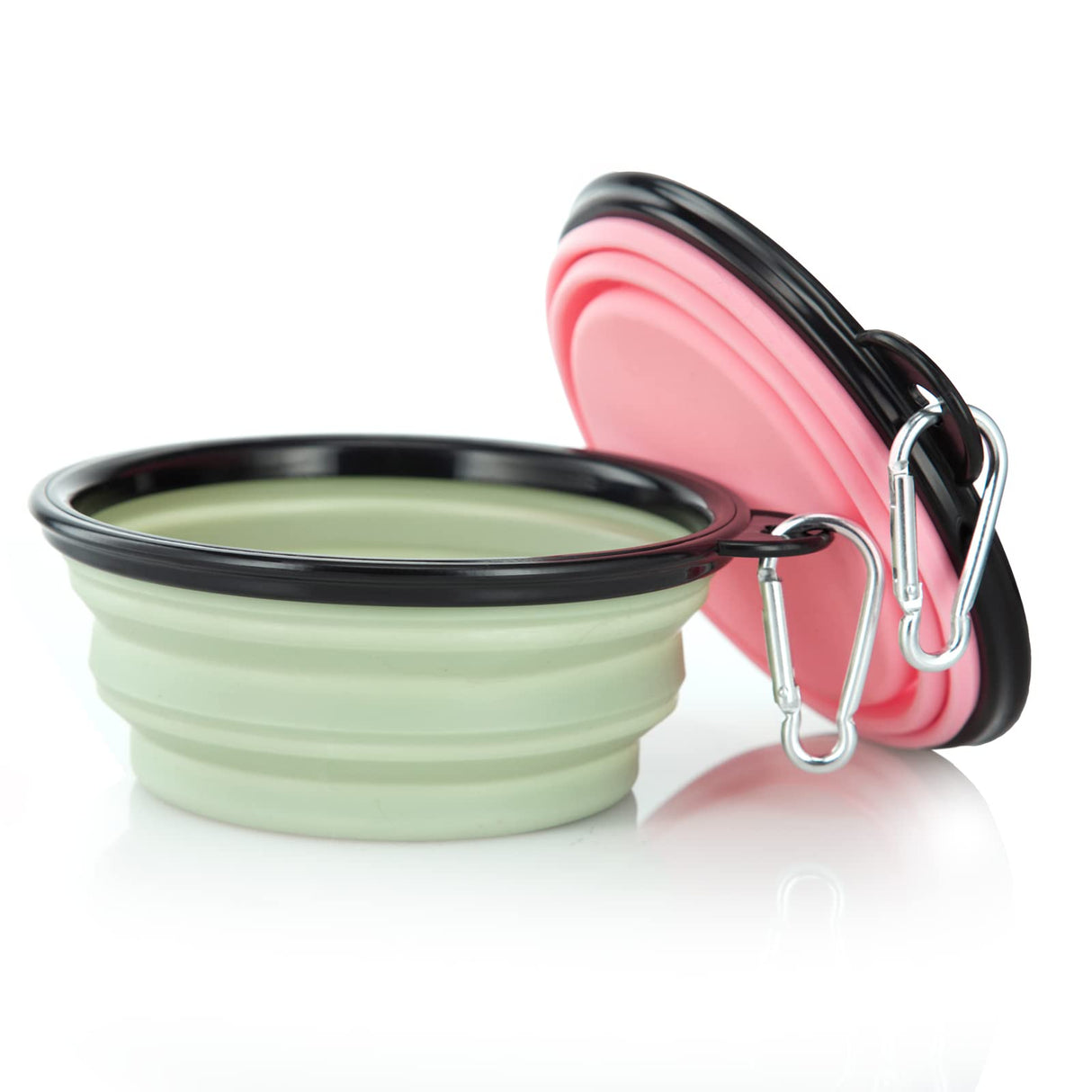 Dog Bowl Pet Collapsible Bowls, 2 Pack for Cats Dogs, Portable Pet Feeding Watering Dish for Walking Parking Traveling with 2 Carabiners (Small, Blue+Green)