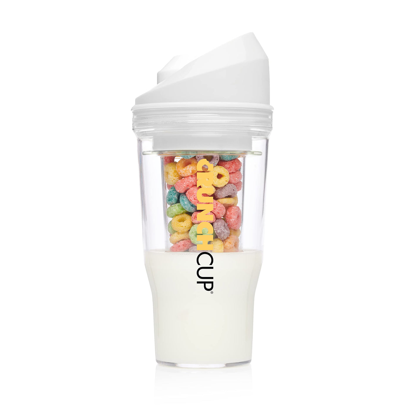 CRUNCHCUP XL Yellow - Portable Plastic Cereal Cups for Breakfast On the Go, To Go Cereal and Milk Container for your favorite Breakfast Cereals, No Spoon or Bowl Required