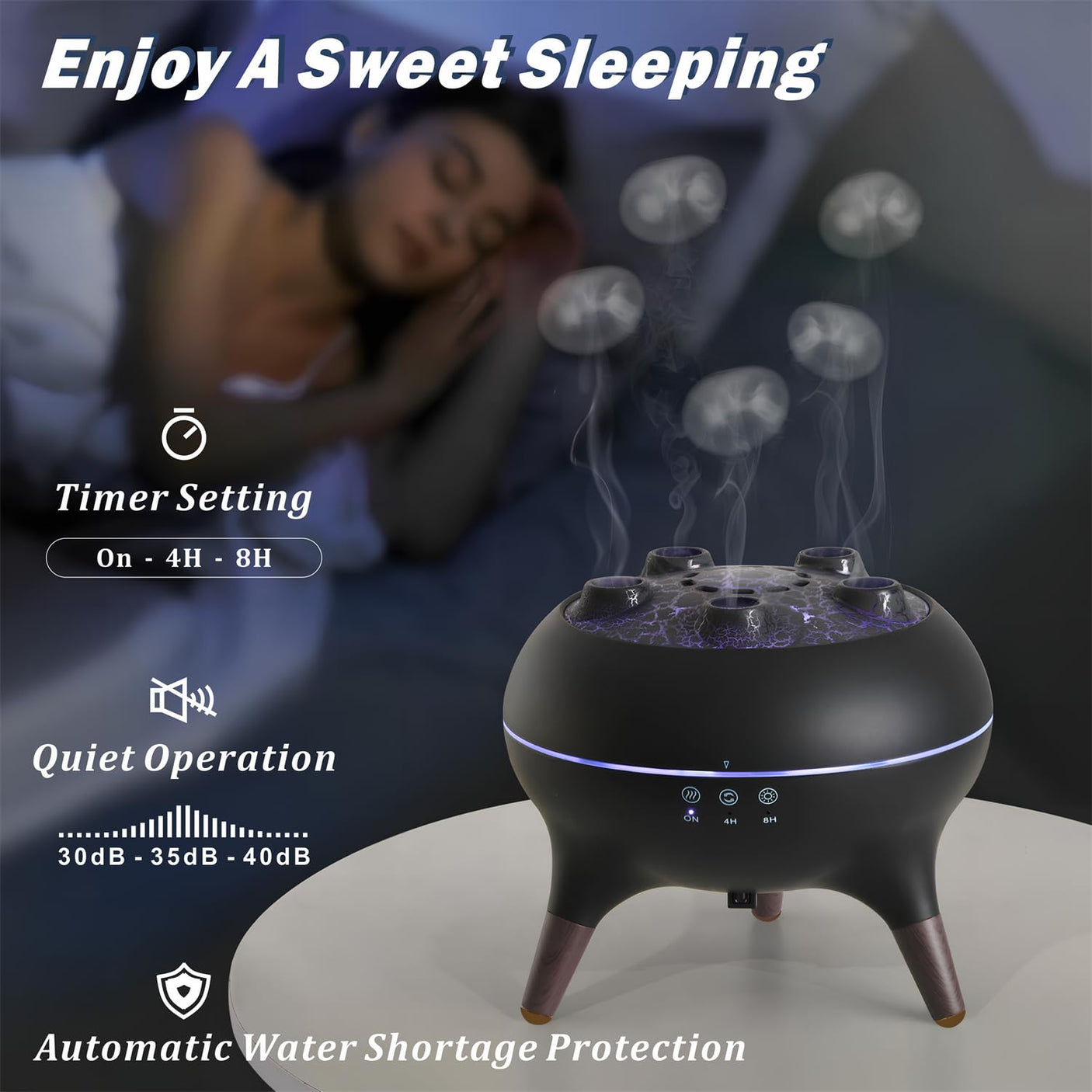 Essential Oil Diffuser 250ML Dancing Jellyfish Aromatherapy Diffuser Humidifier with 7 Colors LED Lights,Remote Control,Plug in for Bedroom,Office (White)