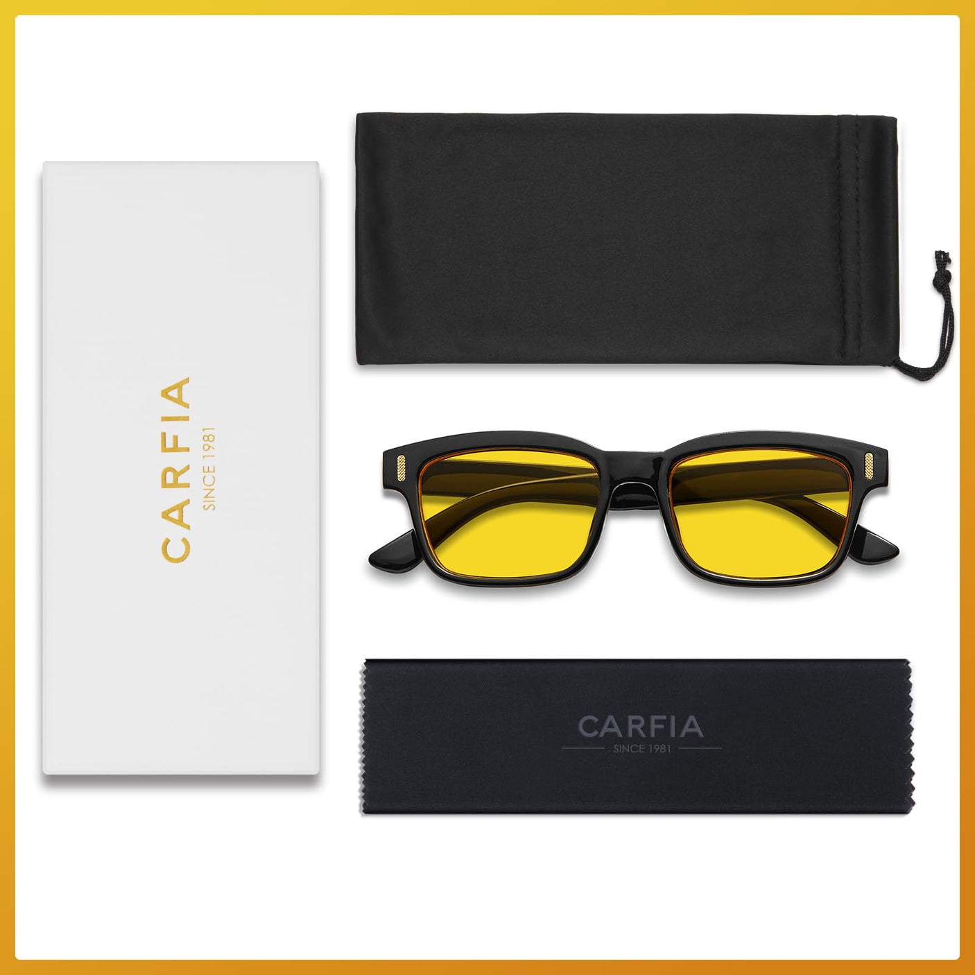 CARFIA Night Vision Glasses Driving for Men Women Anti-glare,Safety HD Yellow Lens Fishing Golf Narrow Face Glasses
