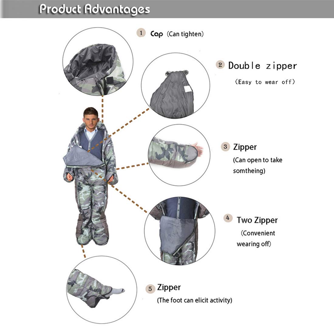 Gaorui Humanoid Outdoor Camping Winter Indoor Portable Ultralight Warm Adult Windproof Sleeping Bag