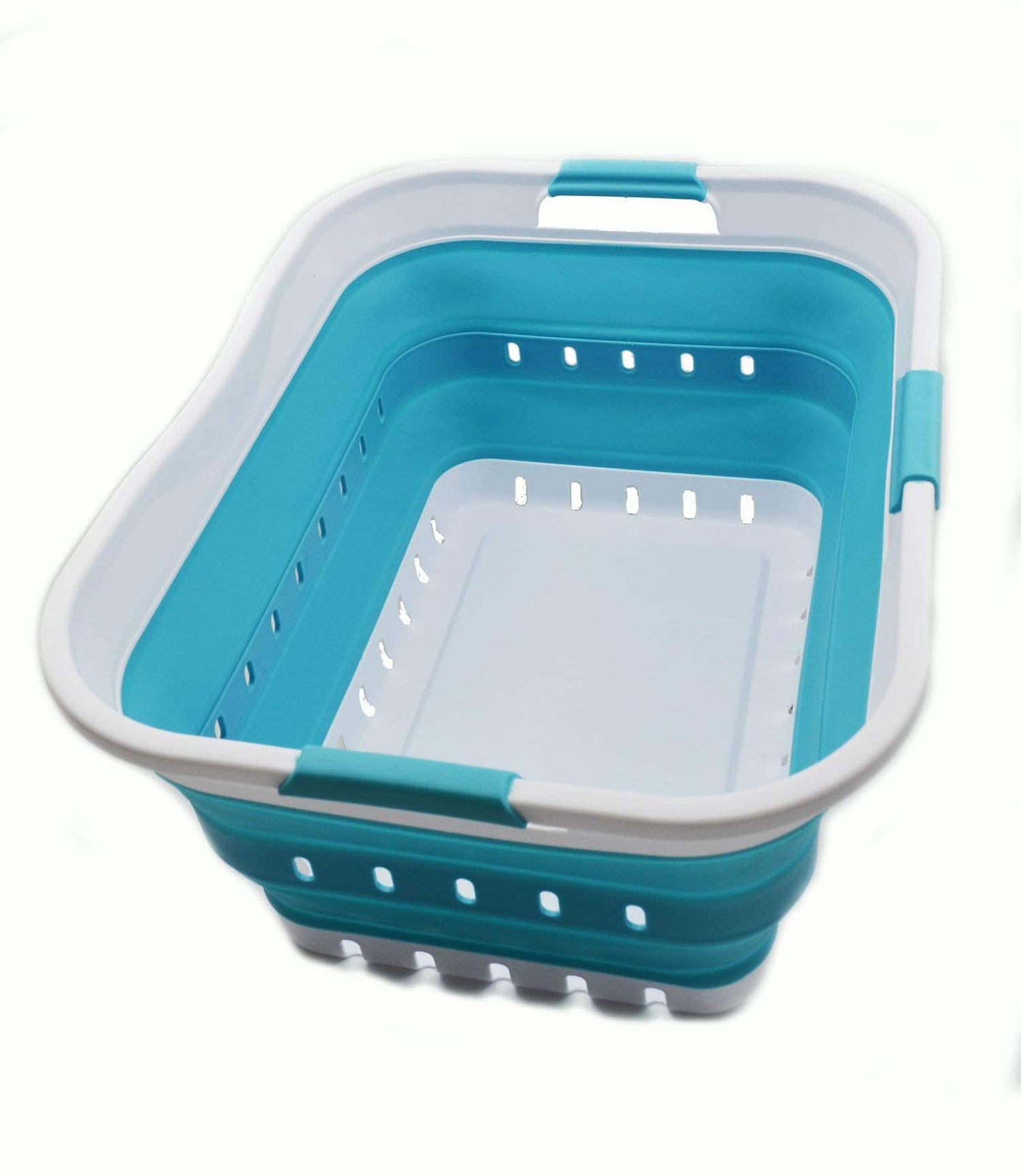 SAMMART 42L (11 gallon) Collapsible Plastic Laundry Basket - Foldable Pop Up Storage Container/Organizer - Space Saving Hamper/Basket (1, White/Grey)