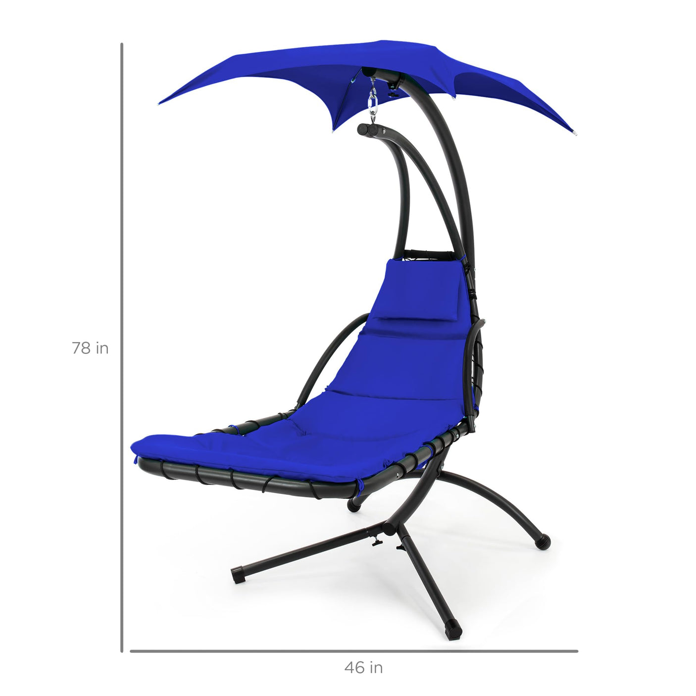 Best Choice Products Outdoor Hanging Curved Steel Chaise Lounge Chair Swing w/Built-in Pillow and Removable Canopy -Red