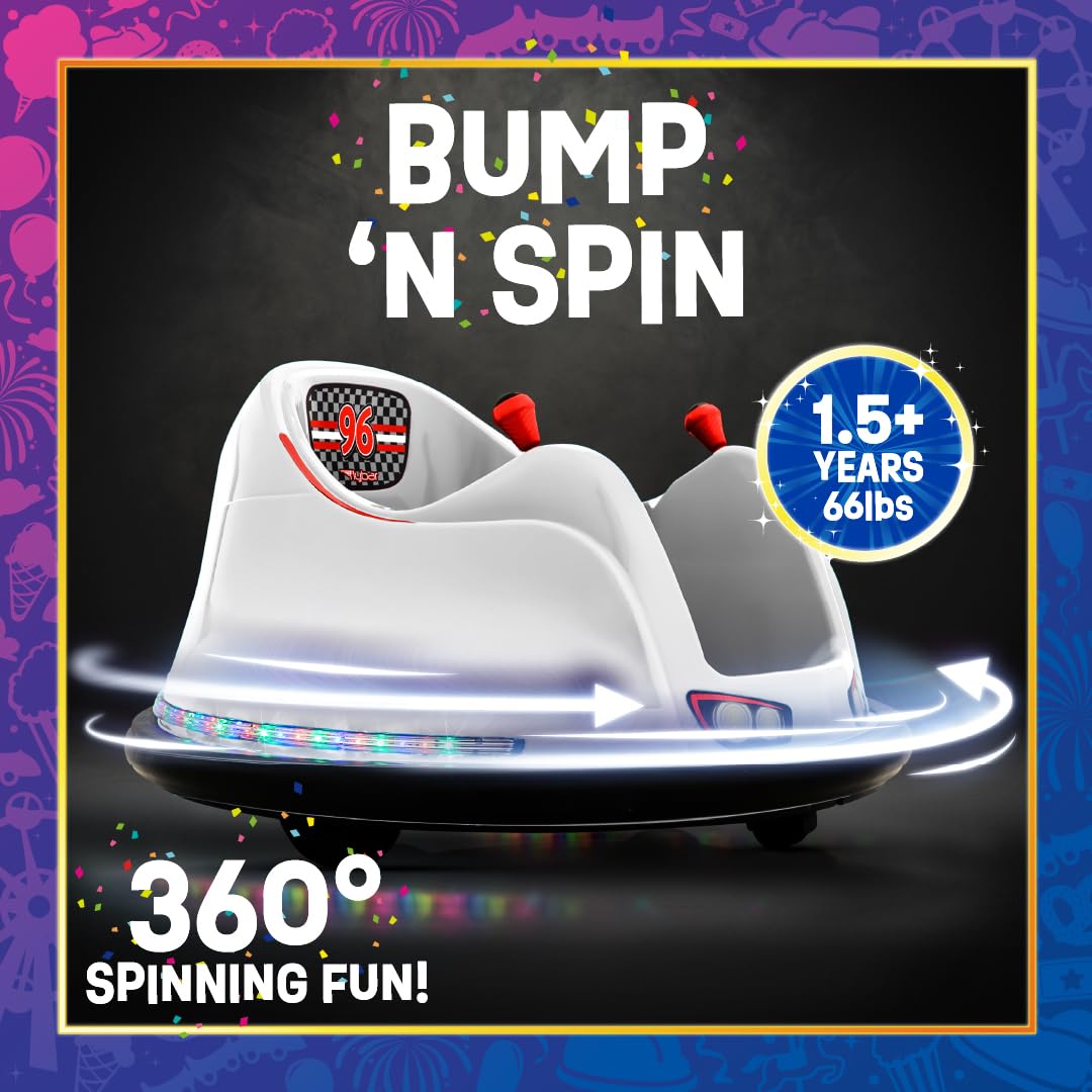 Flybar 6V Blue Glow Bumper Car for Kids – LED Ride-On Toy with 360° Spin, Rechargeable Battery, and Soft Rubber Bumpers – Safe Indoor Fun for Toddlers Ages 1.5+, Up to 66 lbs