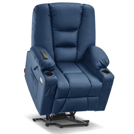 MCombo Power Lift Recliner Chair for Elderly, Lift Chair with Heat and Massage, USB Ports, Cup Holders, Faux Leather 7519 (Medium, Dark Brown)