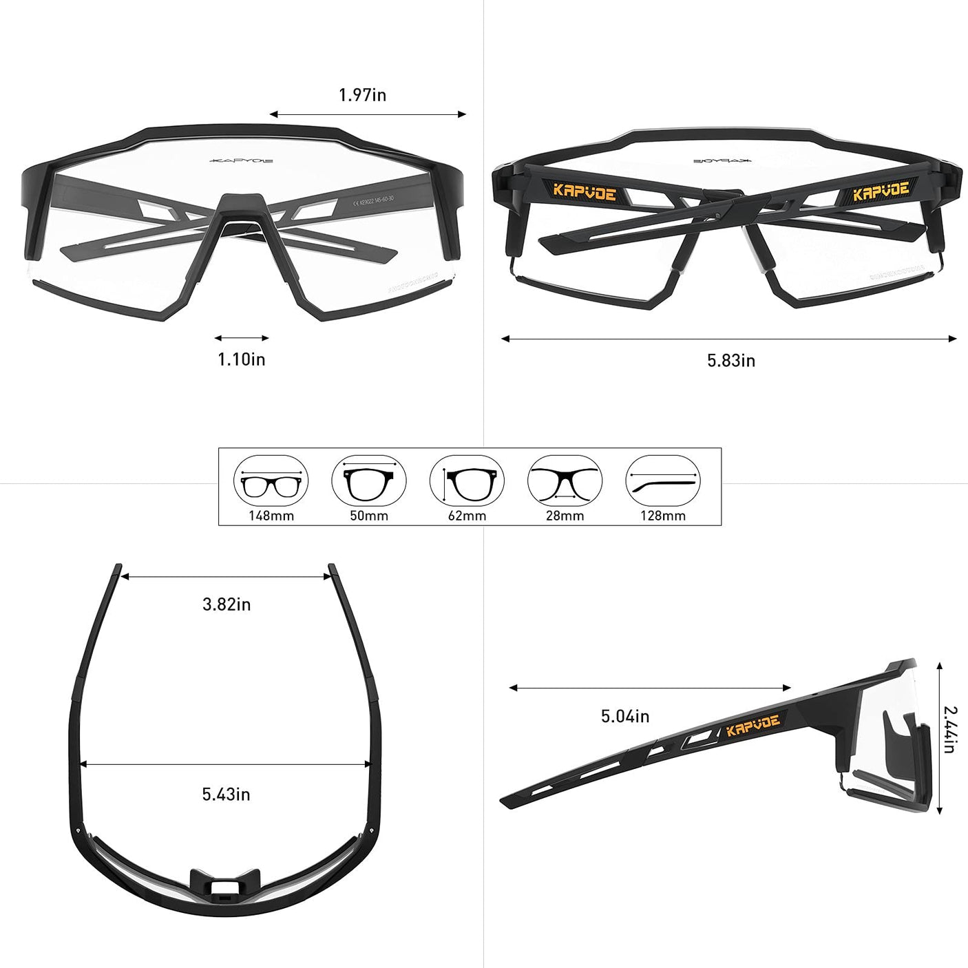 KAPVOE Photochromic Cycling Glasses MTB Clear Mountain Bike Transition Bicycle Sunglasses for Men Women - K9022