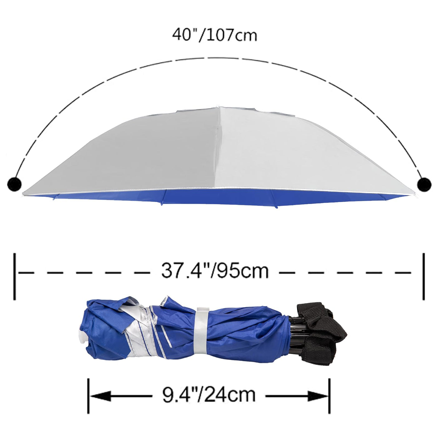 NEW-Vi Fishing Umbrella Hat Folding Adjustable Sun Rain Cap, 37.4”Oversize Hands Free Umbrellas, 7-Ribs Anti-UV Waterproof Headwear for Fishing Gardening Golf Sunshade Outdoor
