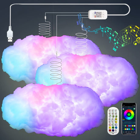 3D Big Cloud lightning Light Kit Music Sync Warm White Multicolor lightning Changing Strip Lights 360 Degree Wireless Remote APP NO DIY Coolest Decorations for Adults and Kids Indoor Home Bedroom
