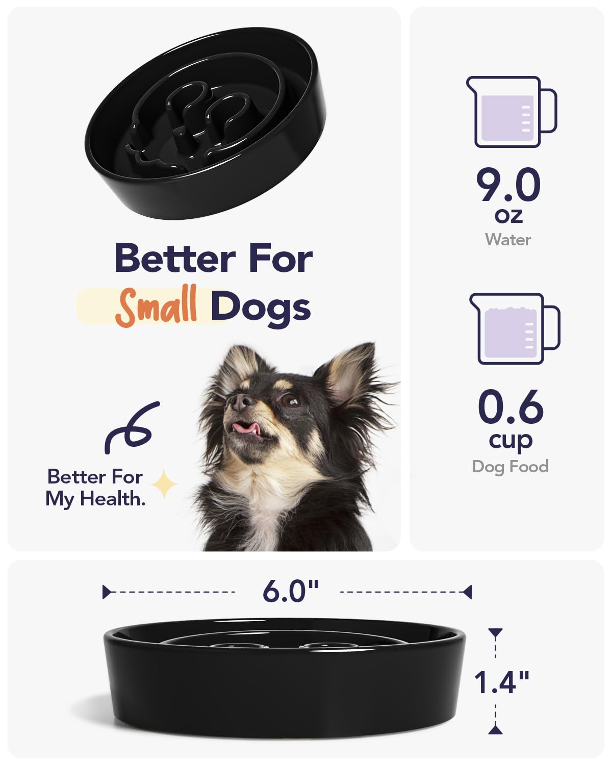 LE TAUCI Dog Bowls Slow Feeder Ceramic, 1.5 Cups Slow Feeding Dog Bowl Small Medium Breed, Puppy Slow Feeder Bowl for Fast Eater, Dog Dishes to Slow Down Eating, Puzzle Dog Food Bowl, Maze Purple